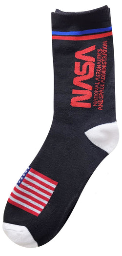 NASA Worm Logo Socks in Black with USA Flag Detail