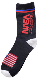 NASA Worm Logo Socks in Black with USA Flag Detail