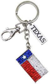 Texas Flag Rhinestone Keyring with Clip Attachment