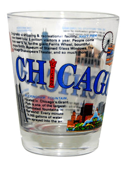 Chicago Shotglass Clear with Collage Design