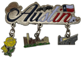 Yellow Austin Dangle Magnet with Rose Skyline and Bridge Design
