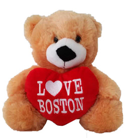 Toy Boston Bear Plush in beige with red heart – perfect for cuddling, gifting, or décor.