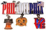City Charm Trio: Philadelphia Dangle Magnet with Liberty Bell, Pretzel & Love Themes
