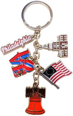 Patriotic Philadelphia Dangle Keyring with Independence Hall, Flag, Liberty Bell, and Love Charm