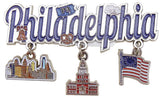 Philadelphia Skyline & Independence Hall Flag Dangle Magnet
