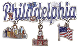 Philadelphia Skyline & Independence Hall Flag Dangle Magnet