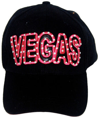 LAS VEGAS Black/Pink Hat with Rhinestones & Embroidery