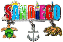 San Diego Dangle Magnet Set with Turtle, Anchor, and Grizzly Design