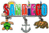 San Diego Dangle Magnet Set with Turtle, Anchor, and Grizzly Design