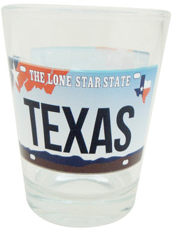 Texas Shotglass License Plate - Clear Design with Iconic Lone Star State Emblem