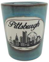 Pittsburgh Mini Ceramic Cup with blue wash finish – perfect for espresso or decorative use.