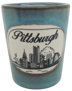 Pittsburgh Mini Ceramic Cup with blue wash finish – perfect for espresso or decorative use.