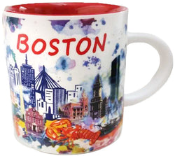 White Water Mini Mug with vibrant red interior – a bold addition to your Boston mug collection.
