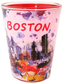 Boston Clear Water Shot Glass with vibrant red interior – unique design for a Boston-style drinking experience.