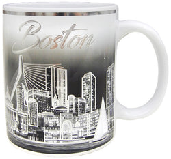 Boston Skyline 11oz White and Silver Cup