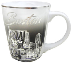 Boston Bucket Cup White with Silver Skyline Design