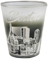 Boston Skyline White and Silver Shot Glass: Elegant Cityscape Design