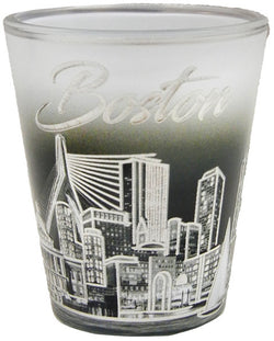 Boston Skyline White and Silver Shot Glass: Elegant Cityscape Design