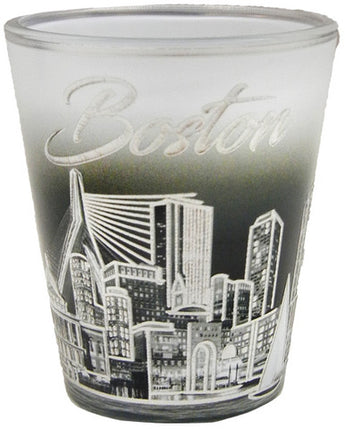 Boston Skyline White and Silver Shot Glass: Elegant Cityscape Design