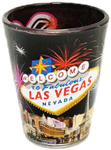 Las Vegas Shotglass: Pink LV Design, Black Exterior, High-Pink Welcome Inside