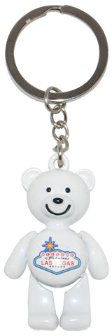 Las Vegas Bear Figurine with Welcome Sign and Moving Parts - White