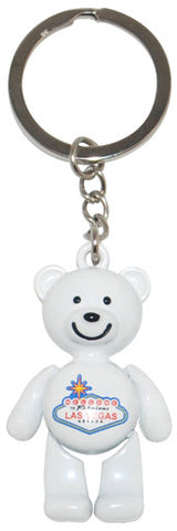 Las Vegas Bear Figurine with Welcome Sign and Moving Parts - White