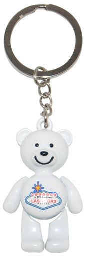 Las Vegas Bear Figurine with Welcome Sign and Moving Parts - White