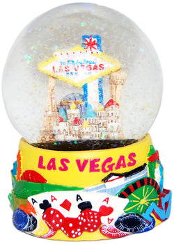 Las Vegas 65MM Waterball Yellow with Gambling Icons and Red LV Words