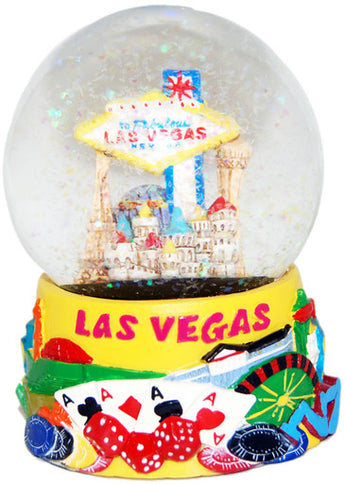 Las Vegas 65MM Waterball Yellow with Gambling Icons and Red LV Words