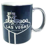 Sleek 11oz Black Cup with Silver Las Vegas Welcome Sign Design