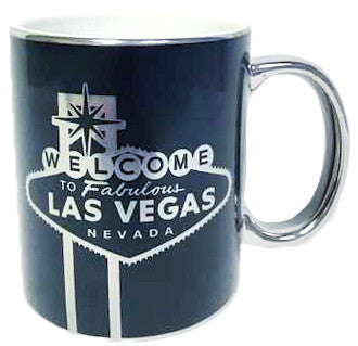 Sleek 11oz Black Cup with Silver Las Vegas Welcome Sign Design