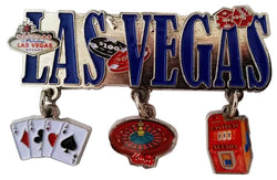 LAS VEGAS DANGLE MAGNET BLUE LV with Aces, Casino Table