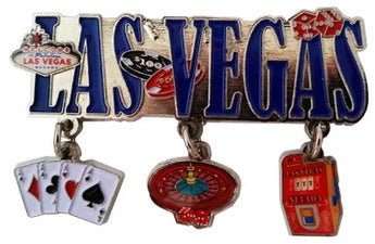 LAS VEGAS DANGLE MAGNET BLUE LV with Aces, Casino Table