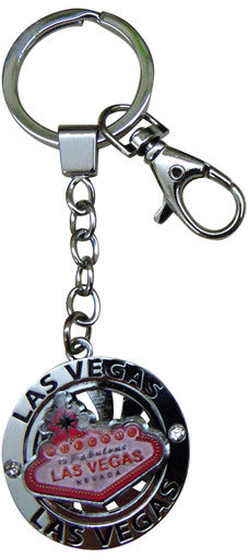 Pink Spinning Keyring with Las Vegas Welcome Sign - Fun and Functional Accessory!