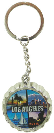 Los Angeles Bottle Cap Keyring with Photo Collage Design