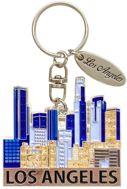 LOS ANGELES MAGIC GLITTER Keychain with City Skyline and Tag