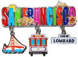 San Francisco Dangle Magnet - Featuring Bridge, Tram, Lombard