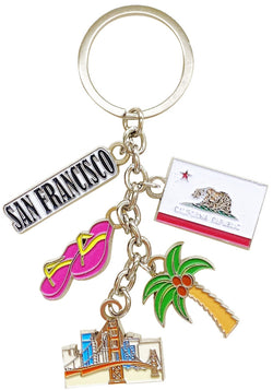 San Francisco 5-Dangle Keyring with Flag, Palm, Bridge, and Tag Charms