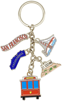 San Francisco 5-Dangle Keyring with Bridge, State, Tram, and Tag Designs