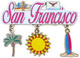 San Francisco Dangle Magnet Set with Palm, Sun, and Surf Board Charms