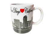 San Diego Skyline 11oz Cup with Black & White Design and Red Heart Detail