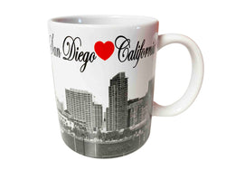 San Diego Skyline 11oz Cup with Black & White Design and Red Heart Detail