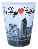 San Diego Skyline Shot Glass with Red Heart Accent