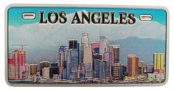 Los Angeles Foil License Plate Magnet with Day Skyline Design
