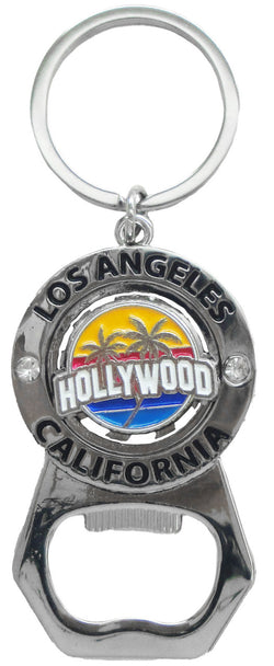 Hollywood Palm Trees Spinning Keychain Bottle Opener