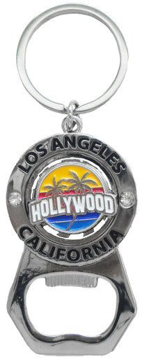 Hollywood Palm Trees Spinning Keychain Bottle Opener