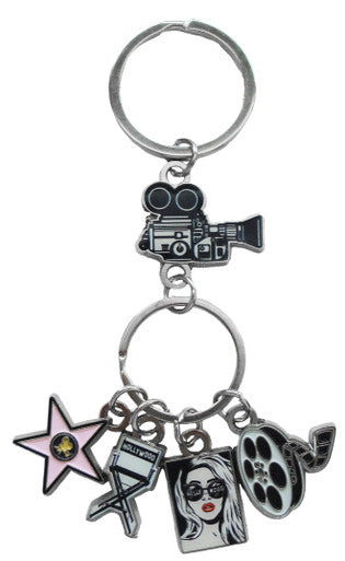 Hollywood 4-Dangle Keychain Movie/B&W/Chair/Star