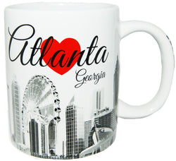 Atlanta 11oz White/Black Cup with Collage and Red Heart Design
