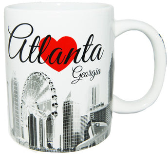 Atlanta 11oz White/Black Cup with Collage and Red Heart Design