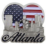 Heart Shaped Atlanta Skyline Pewter USA Flag Magnet - 3 Inch
